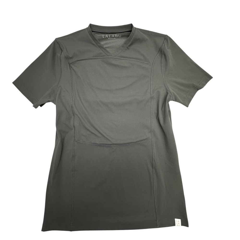 Lalabu Shirt Mens Medium Gray V Neck Babywearing Pouch Kangaroo Carrier Stretch‎